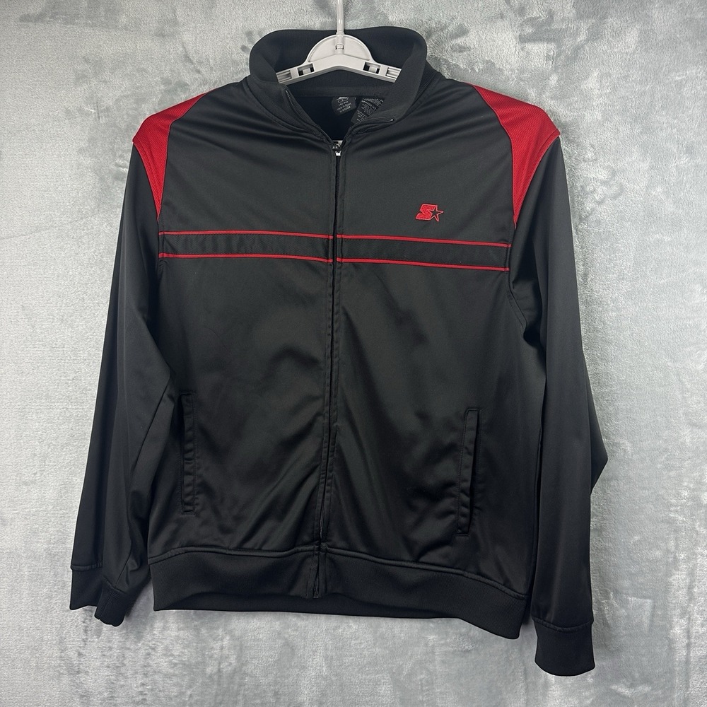 Starter Jacket Mens Size Large 42-44‎ Black Red Polyester Windbreaker